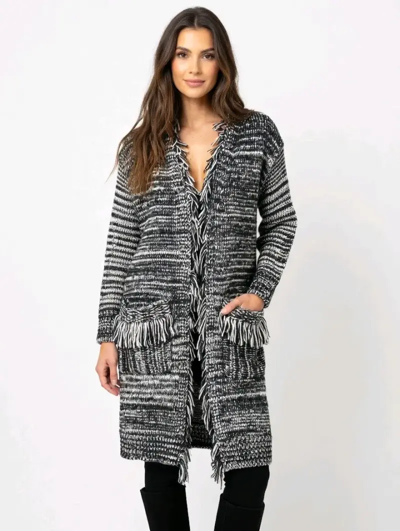 Cardigan tejido blanco y negro - 1
