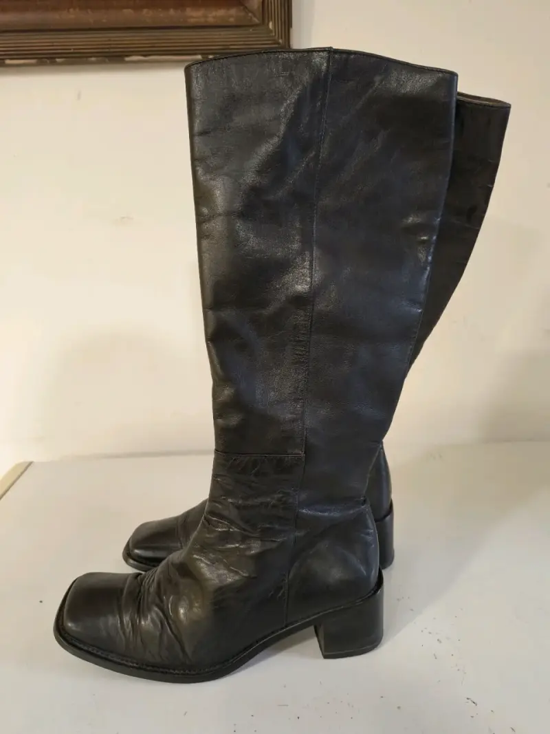 Botas altas de cuero negrotaco y punta cuadrada - 5