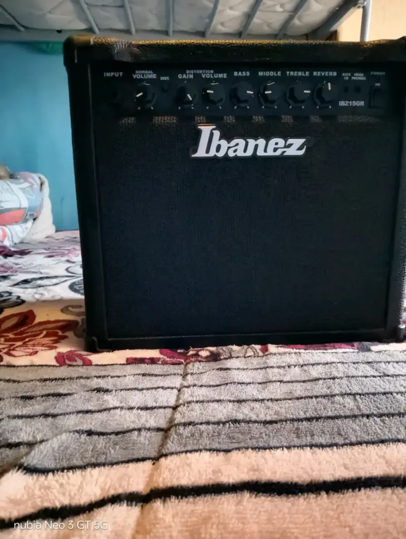 Guitarra eléctrica con cables pedal y amplificador - 3
