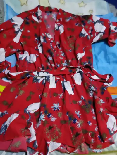 Vestido rojo con estampado de aves - miniatura 1