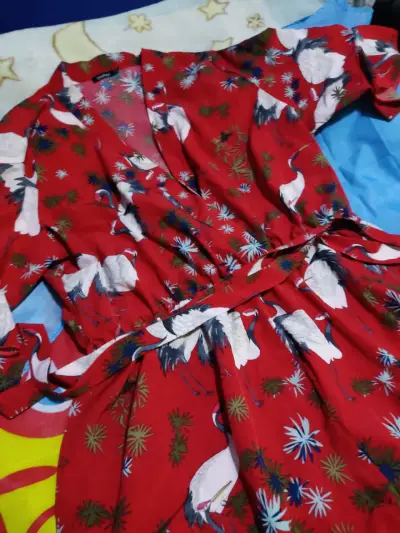 Vestido rojo con estampado de aves - miniatura 2
