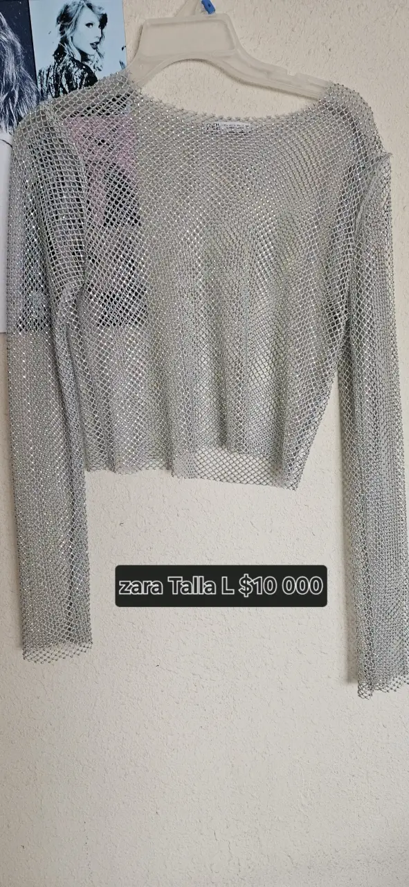 Top plateado de malla Zara