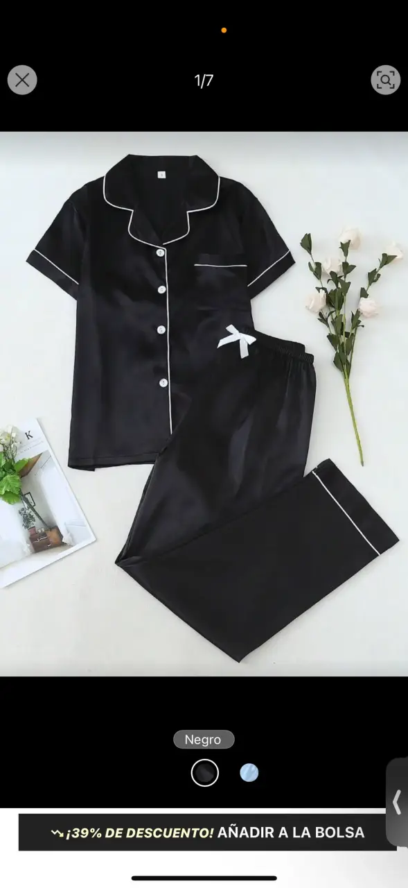 Pijama de seda negra talla 2XL - 1