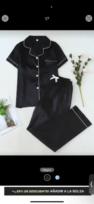 Pijama de seda negra talla 2XL - miniatura 1