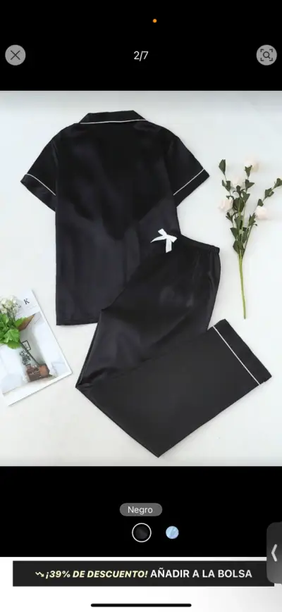 Pijama de seda negra talla 2XL - miniatura 3