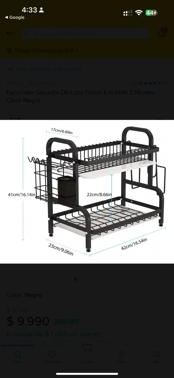 Escurridor de loza negro 2 niveles - 1