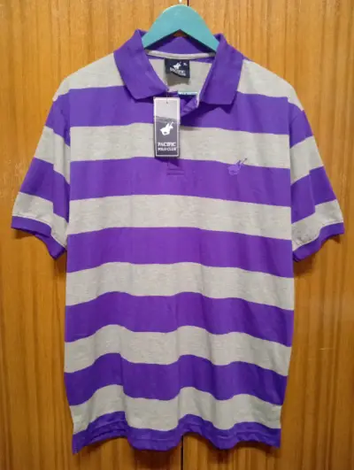 Polera polo rayada morado y gris - miniatura 1