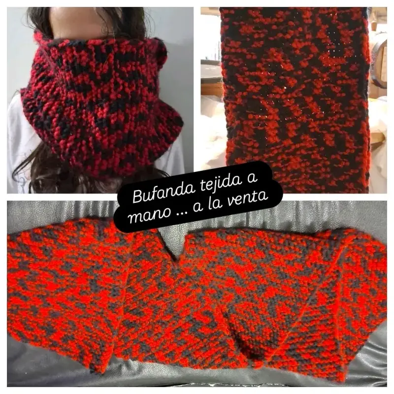 Bufanda tejida a mano roja