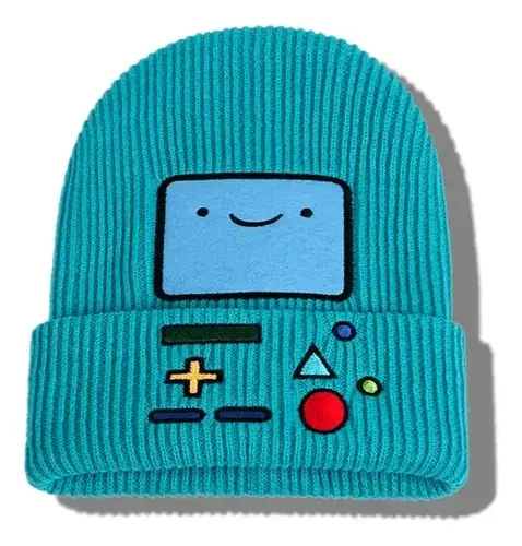 Gorro de lana azul con diseño divertido BMO