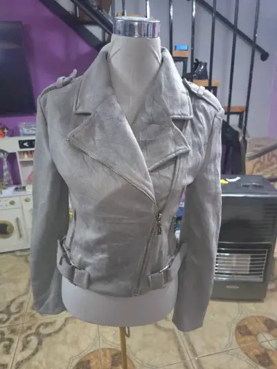 Chaqueta biker gris mujer - miniatura 1