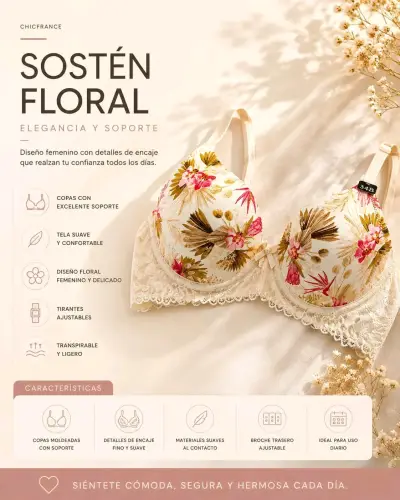 Sostén encaje floral negro chic france - miniatura 2