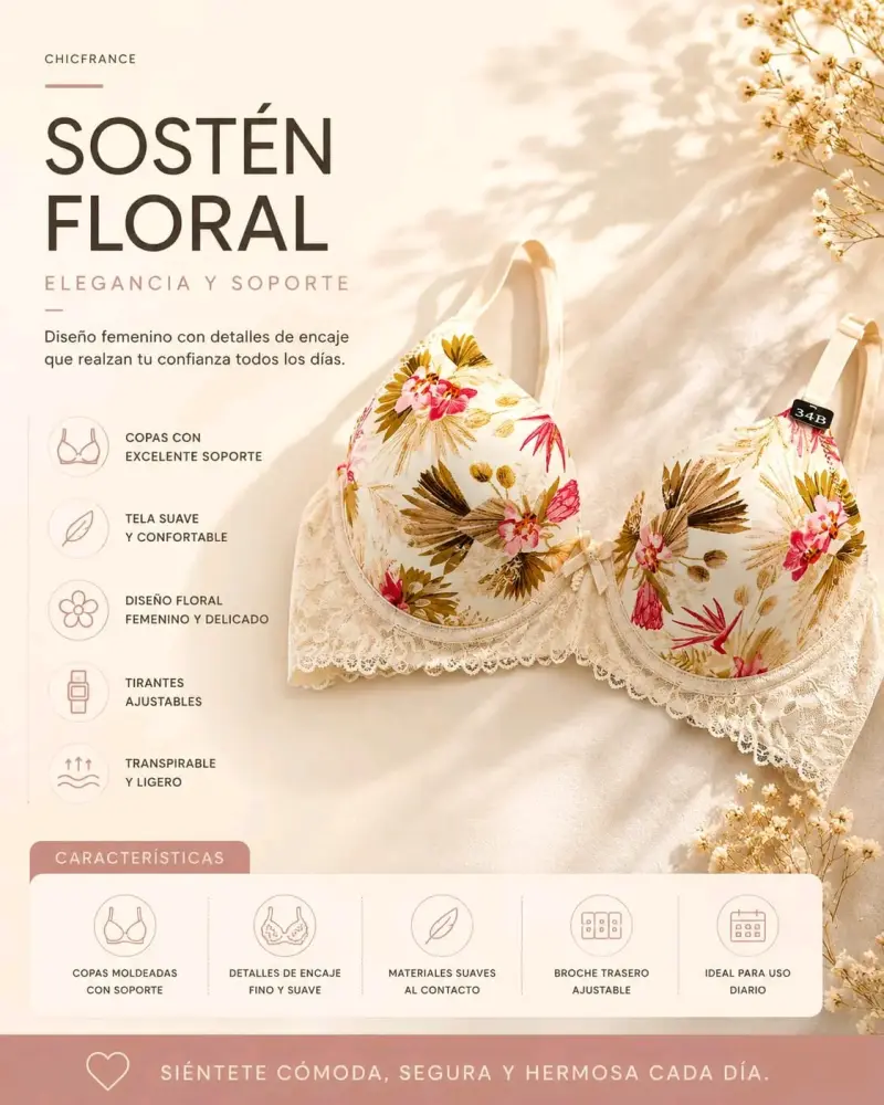 Sostén floral con encaje chic france - 1
