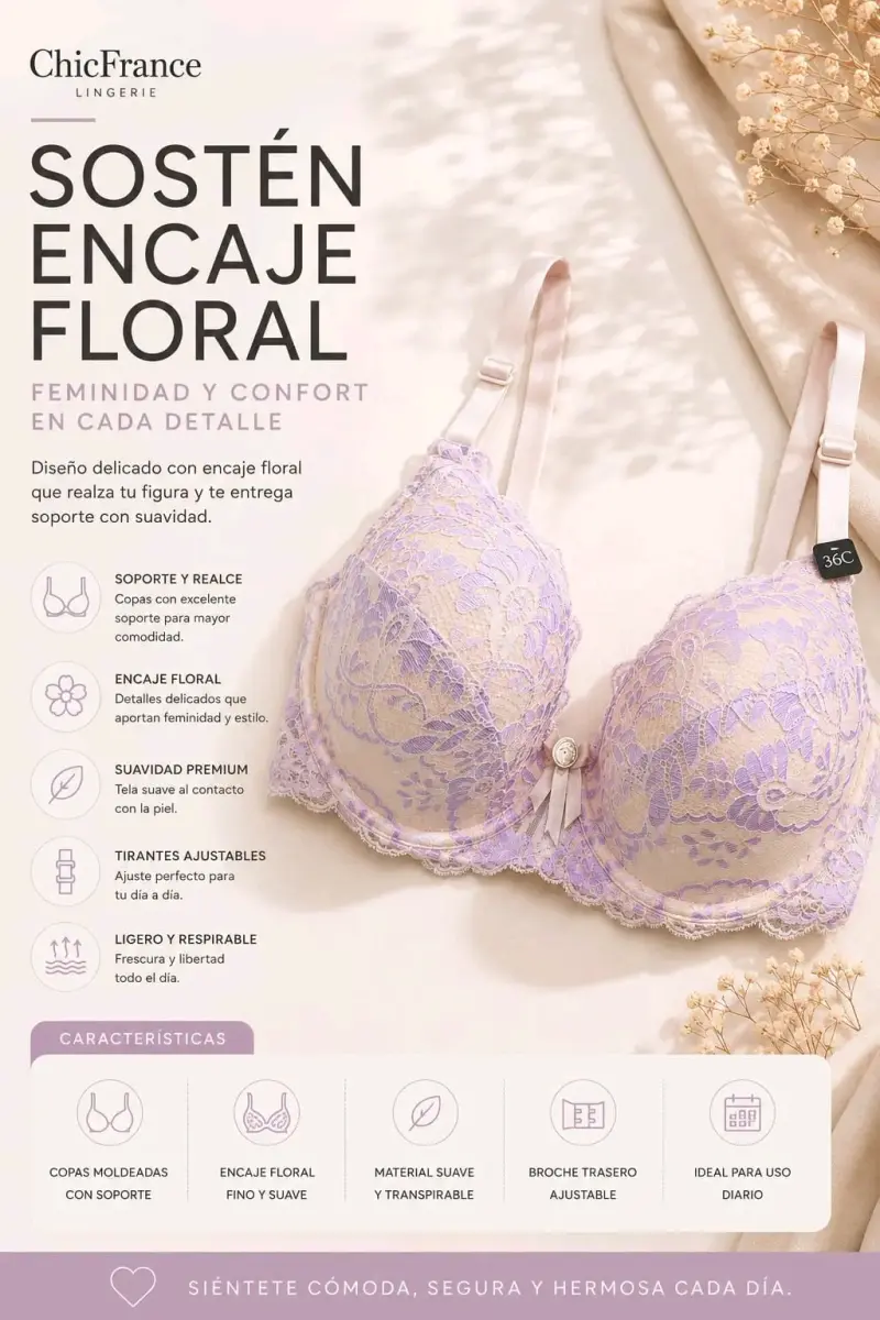Sostén floral con encaje chic france - 3