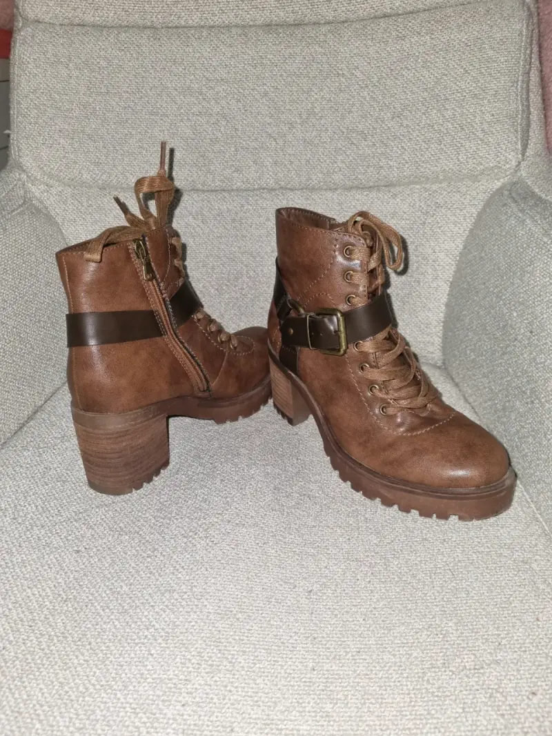 Botines de cuero marrón con plataforma - 1