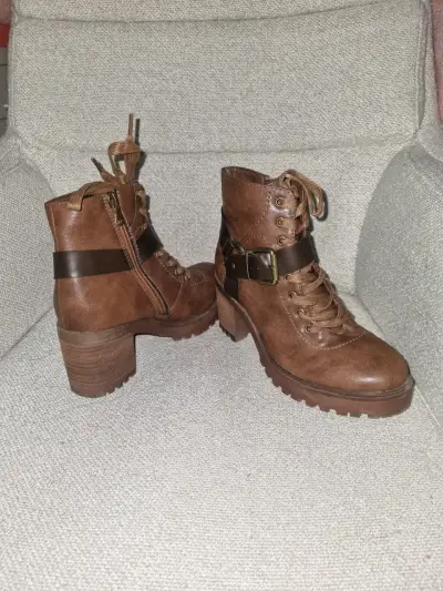 Botines de cuero marrón con plataforma - miniatura 1