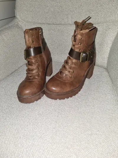 Botines de cuero marrón con plataforma - miniatura 2