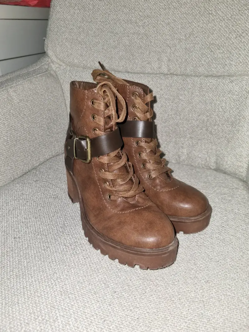 Botines de cuero marrón con plataforma - 3
