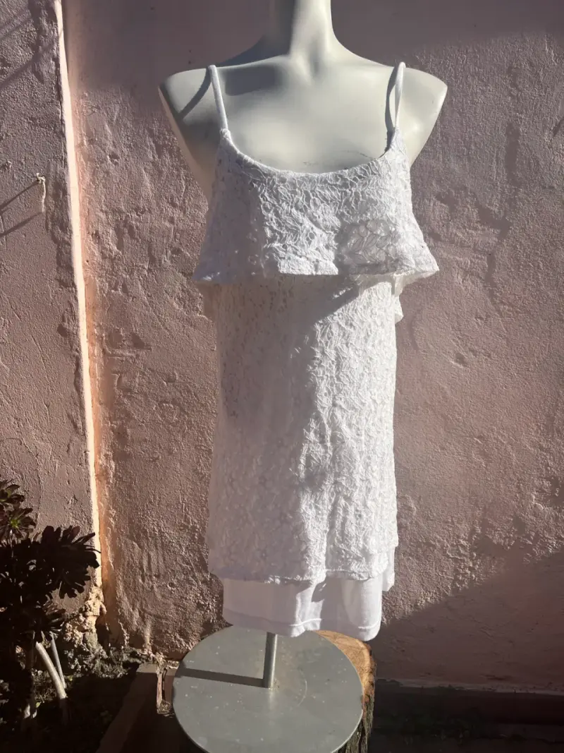 Vestido blanco encaje sin mangas - 1