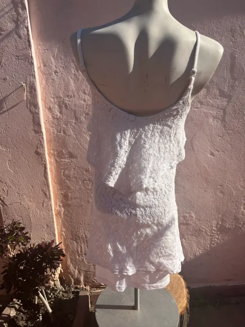 Vestido blanco encaje sin mangas - 3