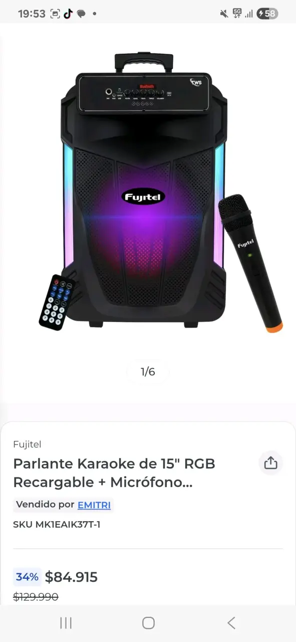 Parlante Karaoke RGB Fujitel 15"