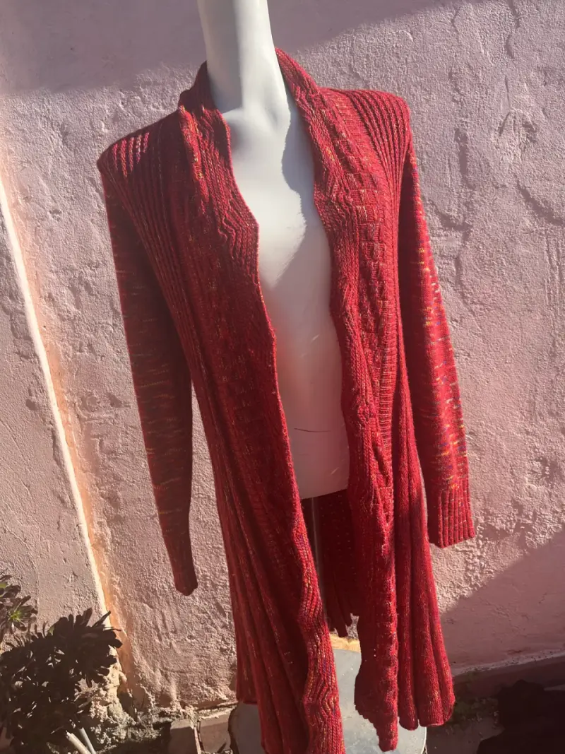Cardigan largo rojo tejido - 1