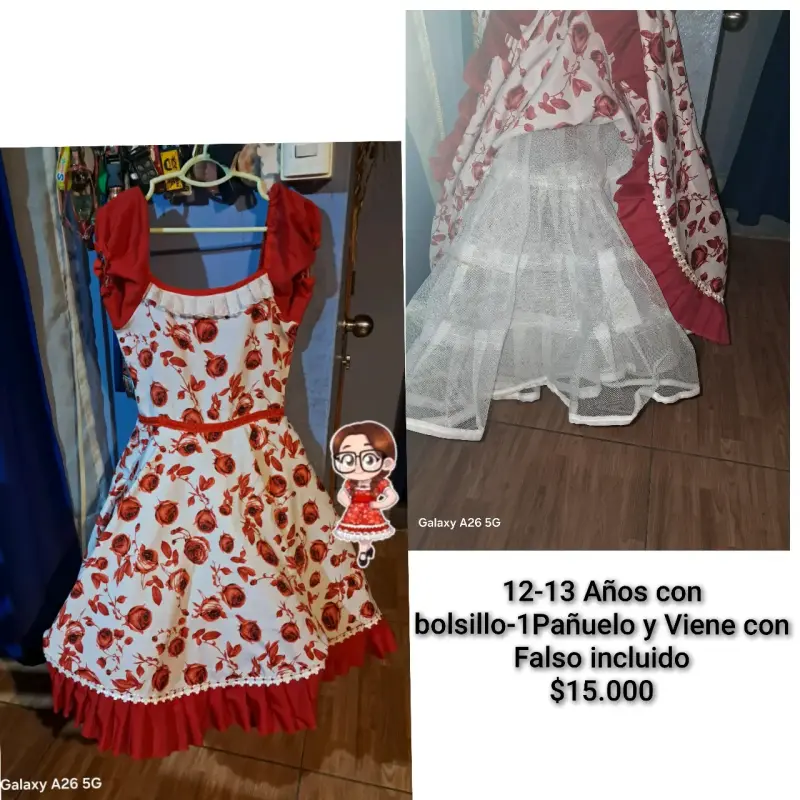 Vestido folclórico infantil rojo y blanco