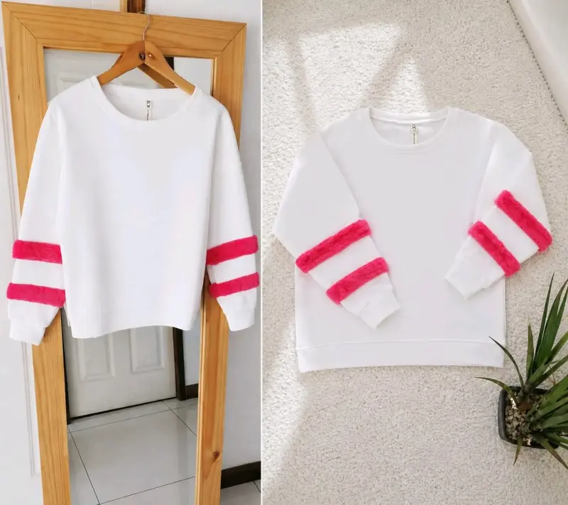 Polerón blanco con rayas rosadas