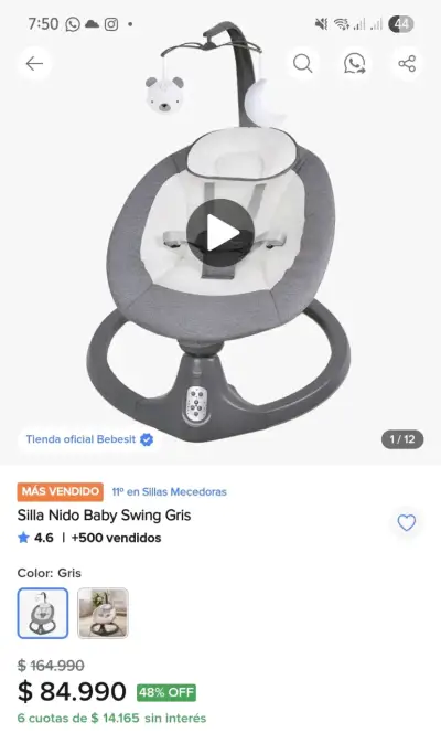 Silla nido para bebé gris - miniatura 1