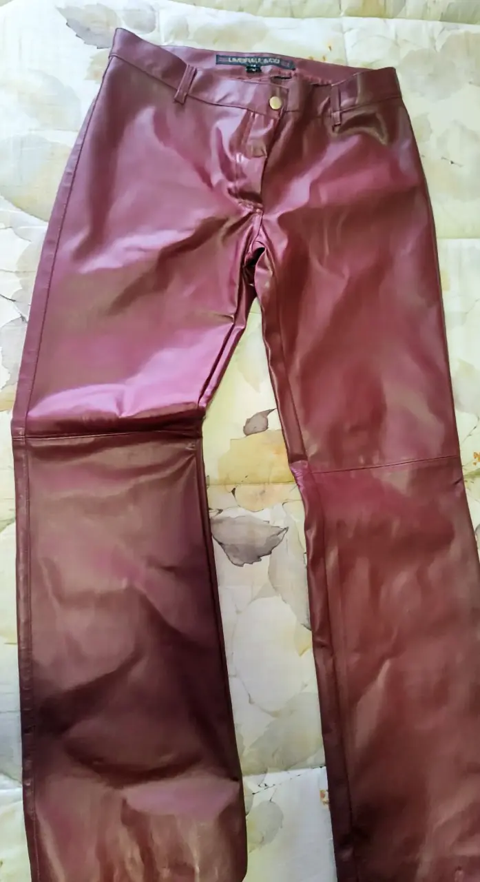 Pantalones de tipo cuero burdeos - 1
