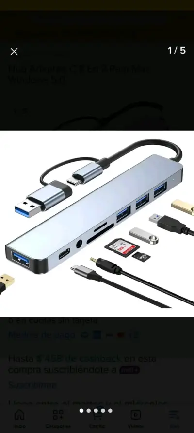 Hub USB-C multifuncional plateado - miniatura 2