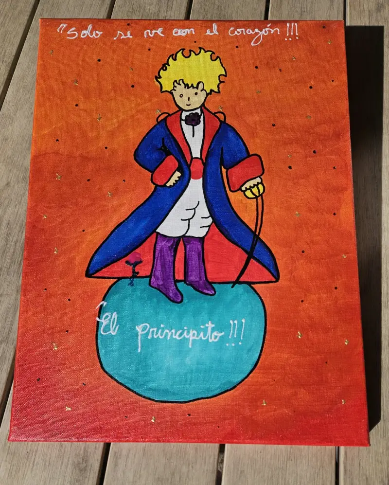 Cuadro de El Principito pintado a mano