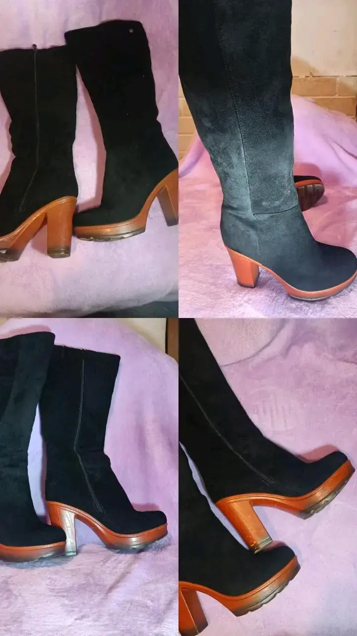 Botas negras de gamuza con tacón