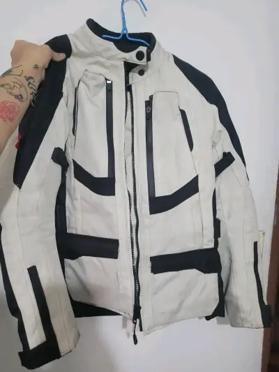 Chaqueta de motocicleta blanca y negra mujer - miniatura 1