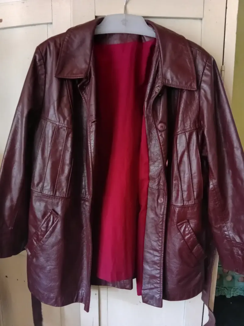 Chaqueta de cuero legítimo burdeo - 3