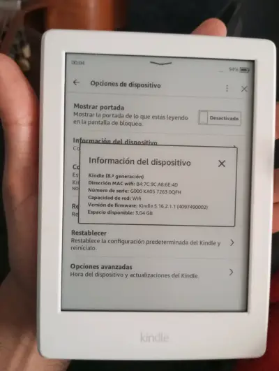 Kindle Amazon 8va Gen Blanco Impecable + Cable De - miniatura 3
