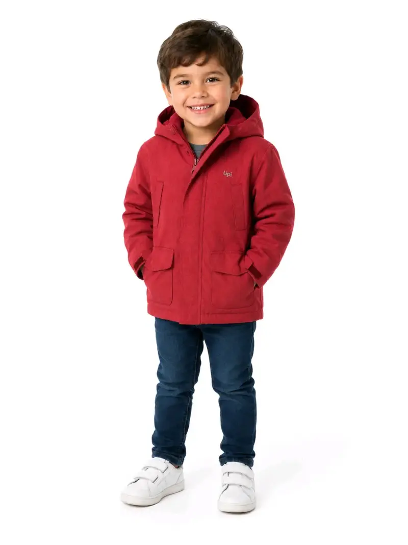 Parka infantil roja con capucha - 1