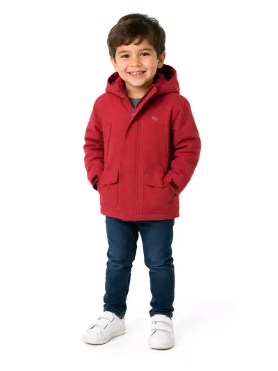 Parka infantil roja con capucha - miniatura 1
