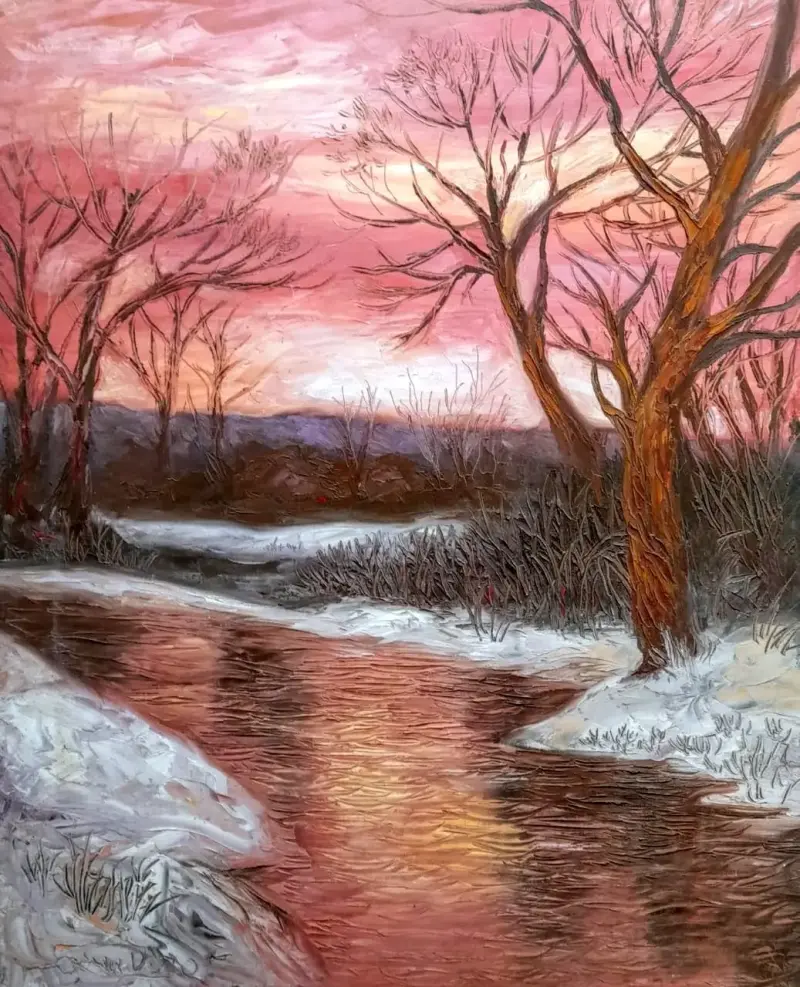 Cuadro al oleo de paisaje invernall