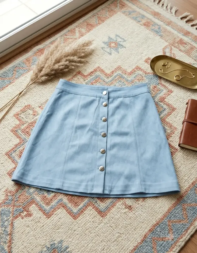 Falda H&M de Gamuza Celeste - 1