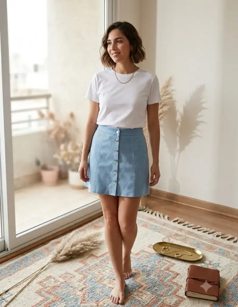 Falda H&M de Gamuza Celeste - 2