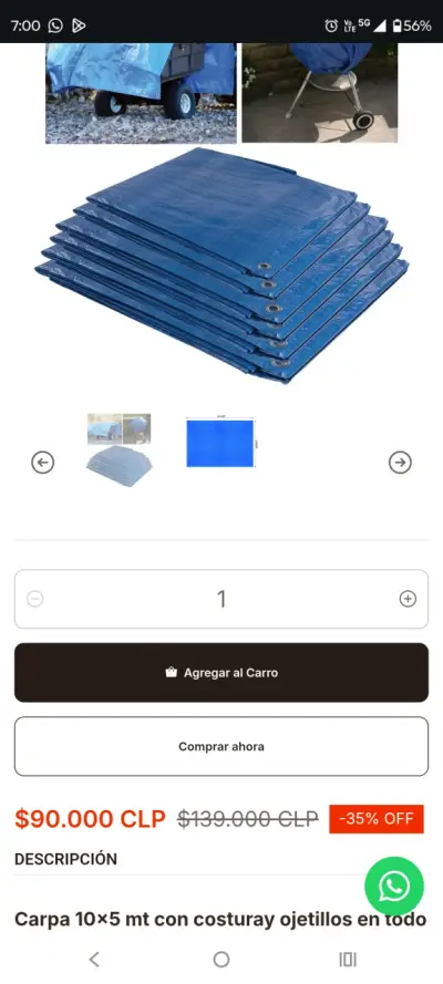 Tarpvc Carpa azul 10x5 metros resistente - miniatura 6