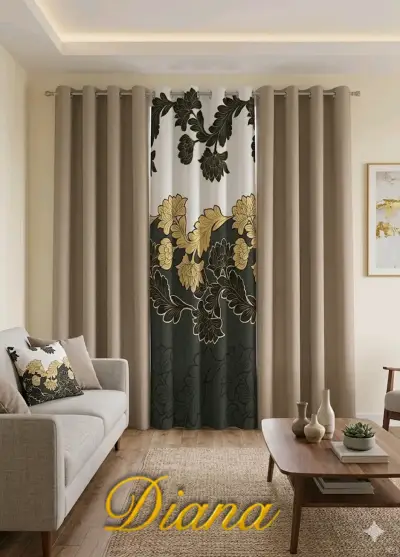 Cortinas azul con bordado floral - miniatura 2