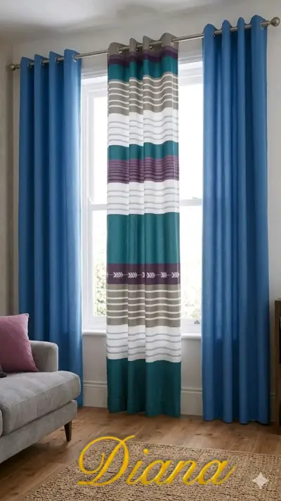 Cortinas azul con bordado floral - miniatura 3