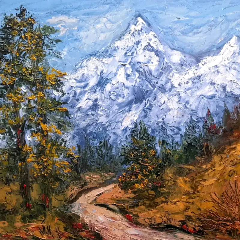 Cuadro al óleo original de paisajes montañosos