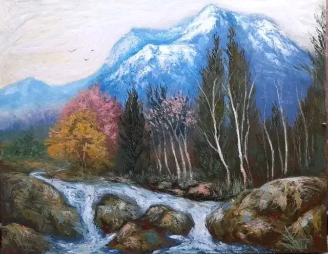 Cuadro original paisaje montañas con oleos