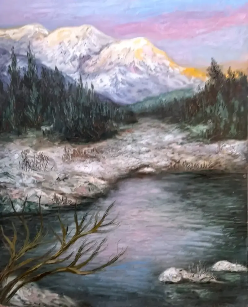 Cuadro Original paisaje nevado con oleos