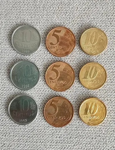 Lote de 9 monedas centavos de reales, Brasil - miniatura 1