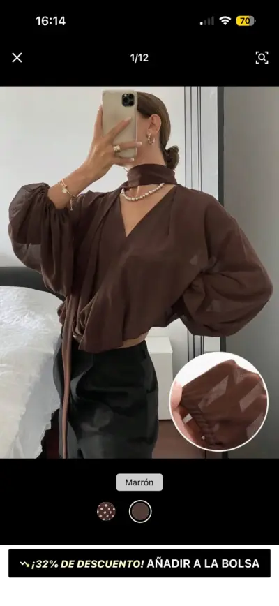Blusa marrón de gasas - miniatura 1
