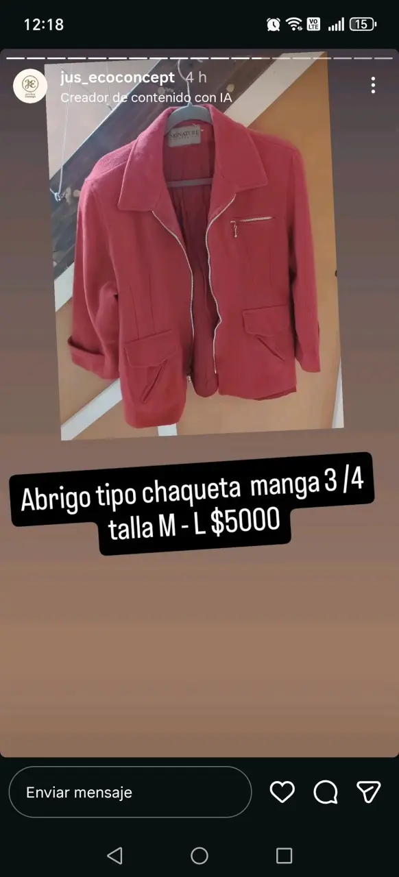 Chaqueta roja manga 3/4