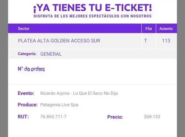 Entrada concierto Ricardo Arjona